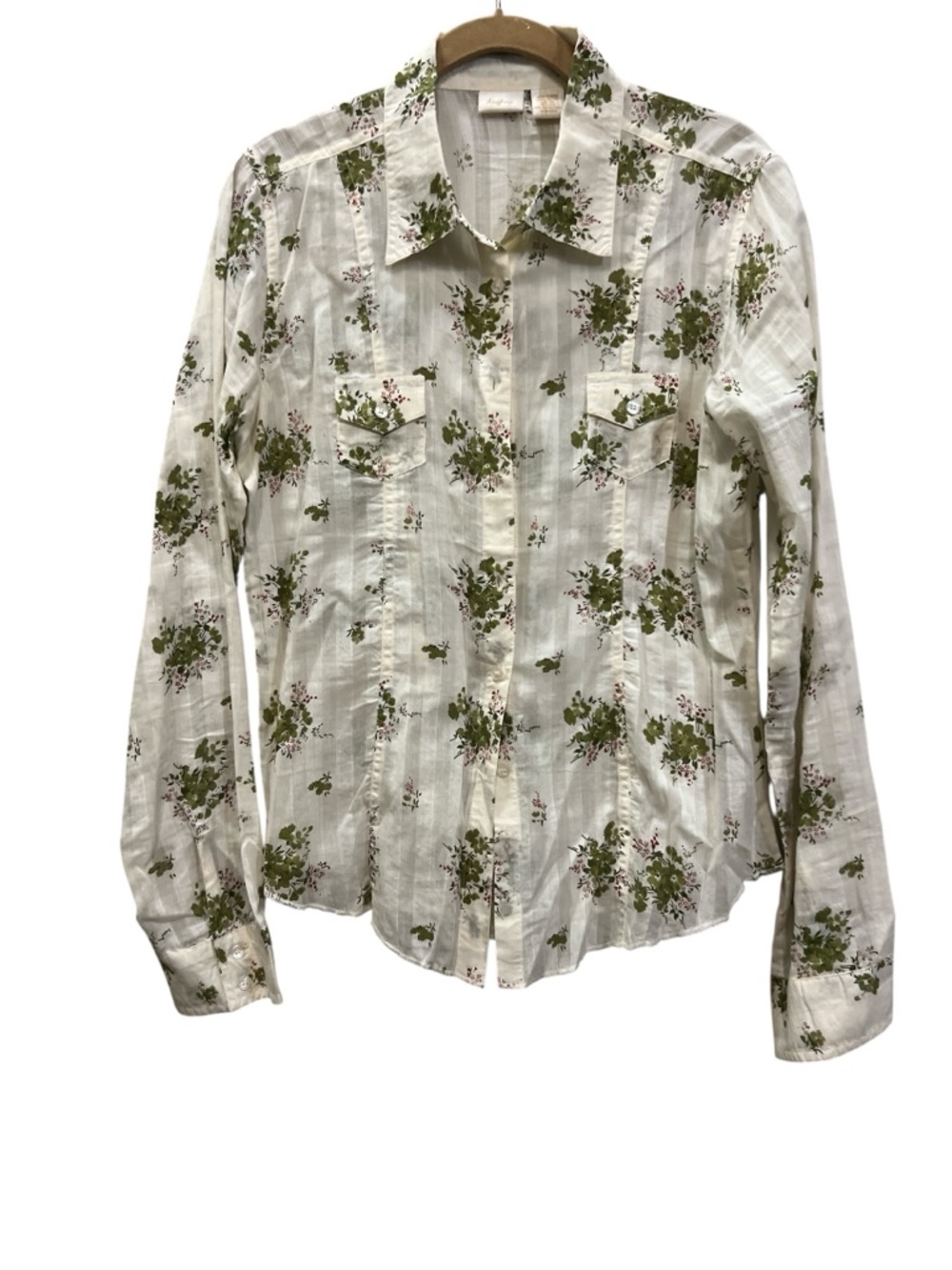 100% Cotton Daytrip Women’s White Shirt with Olive Green Floral Print